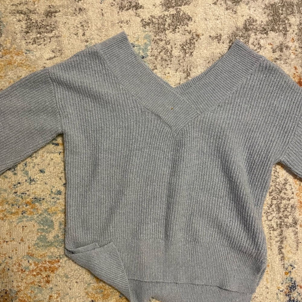 Off shoulder blue sweater